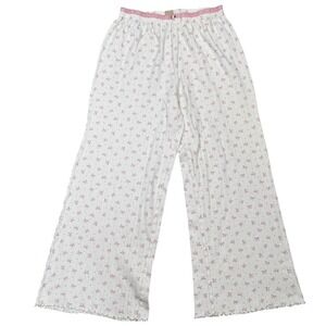 Messy Bun Just Chillin Medium Pink Bow Pointelle Cotton Pajama Pants White